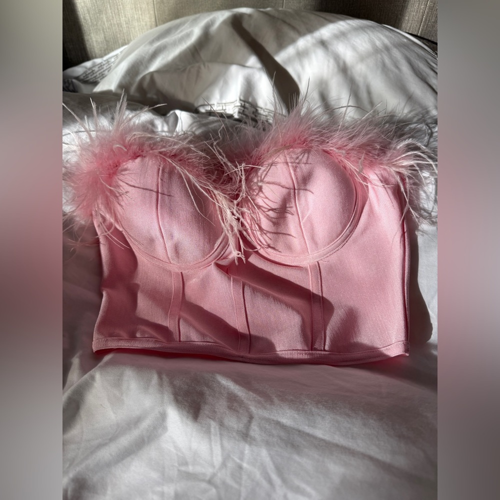 superdown Blush Feather-Trim Bustier